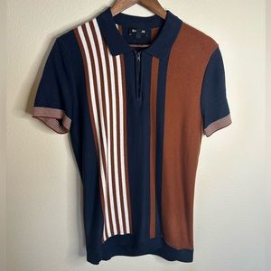 Mens Express Striped zipper sweater polo